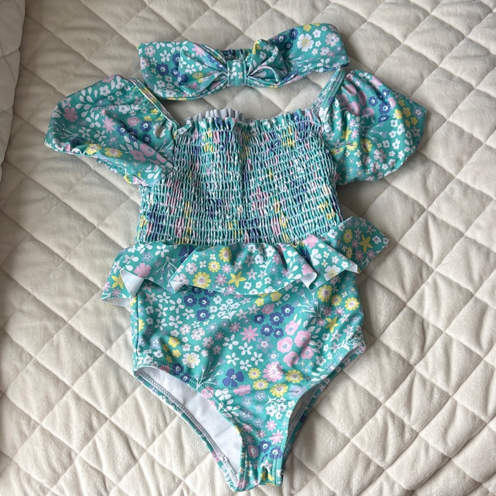Tommy Bahama Kids Blue Floral Swim One Piece
